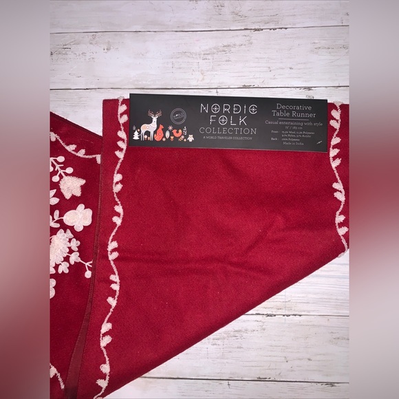 Nordic Folk Collection Decorative Table Runner 72" Red/White Floral - Picture 3 of 8